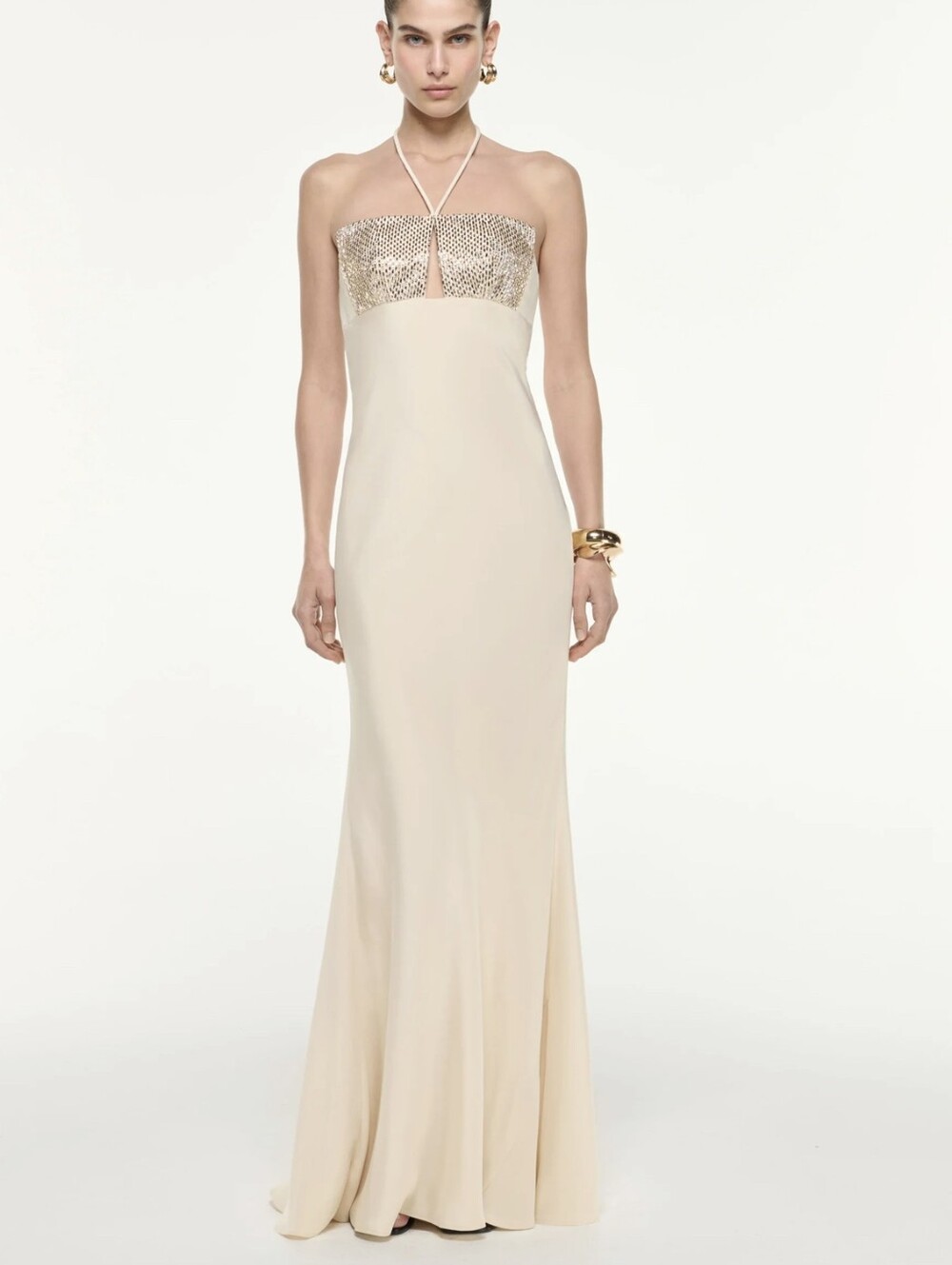 ROLAND MOURET Embellished halterneck silk gown